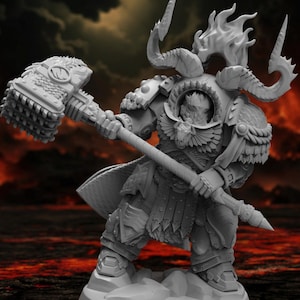 Dragon Inferno-kapitein | Grimdark-sci-fi | Gamingminiatuur op tafel | 28 mm 32 mm schaal | Premium hars | 3D-geprint | Model | Atlan Forge