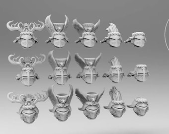 Medieval Head Bits | Knights Templar | Grimdark Sci-fi | Tabletop Miniature | 28 mm 32 mm scale | Premium Resin | 3D Printed | Atlan Forge
