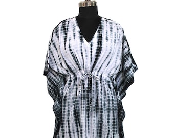 Vestido caftán bohemio de algodón teñido anudado / Vestido playero