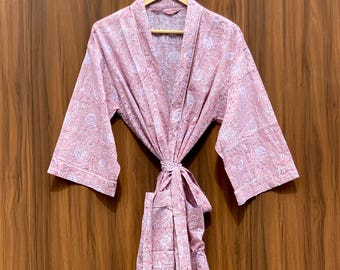 White Cotton Kimono : Red Print Valentine Robe