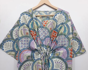 Multicolor Cotton Kaftan Dress: Indian Handmade Boho Beach Cover Up