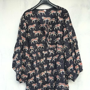 Vintage Tiger Print Tunic Dress | Oversized Boho Kaftan Cover Up | Animal Print Resort Wear | Loose Fit Summer Dress | Beachwear for Women |