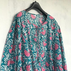 Floral Cotton Kaftan for Women | Boho Beach Dress | Handmade Block Print | Loose-Fit Tunic | Ethical & Sustainable summer Resort Wear |