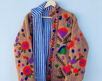 Unisex TNT Embroidered Cotton Jacket | Oversized Boho Outwear | Statement Jacket