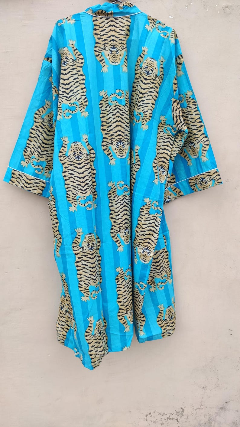 Floral Print Cotton Kimono Robe: Anokhi Style Dressing Gown Floral Print Cotton Kimono Robe: Anokhi Style Dressing Gown