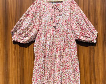 Floral Cotton Dress, Block Print Dress, Boho Summer Dress, Handmade Midi Dress, Resort Wear, Vacation Outfit, Gift For Her