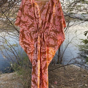 Animal-Inspired or Abstract Ethnic Kaftan Pattern | Boho Chic Loose Fit Kaftan Dress | Unique Summer Beachwear or Casual Lounge Wear