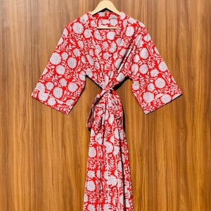 Boho Kimono Robe for Women | Handmade Plus Size Dressing Gown | Lounge Bathrobe | Resort Wear Wrap Robe | Long Cotton Beach Cover Up |