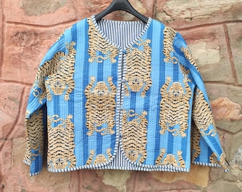 Quilted Jacket Tiger Stripe Print Jacket | Unique Printed Cotton Outerwear | Handmade jacket For Her | Cotton Jacket |Birthday Gift For Her