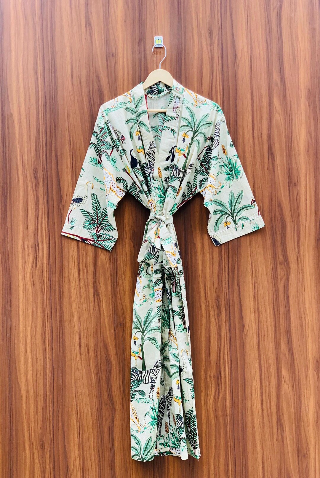 Tropical Print Cotton Kimono Robe | Handmade Spa Bathrobe - Etsy