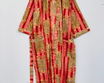 Tiger Print Cotton Kimono Robe : Summer Robe