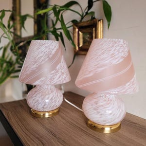 Pair of Murano Table Lamp Small Mushrooms Vintage Pink Swirling Glass  Art Deco Table Lamp Murano  Italian Design Italian home decor Bedside