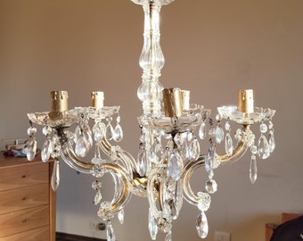 Antique Italian Crystal Chandelier Gold Ceiling Light Antique Chandelier with Crystal Drops Bohemian Chandelier Maria Theresa Chandelier