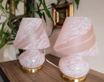 Pair of Murano Table Lamp Small Mushrooms Vintage Pink Swirling Glass  Art Deco Table Lamp Murano  Italian Design Italian home decor Bedside
