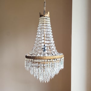 Antique Italian Crystal Empire Chandelier Antique Ceiling Light With Crystal Drops Gilded Chandelier Florentine Chandelier