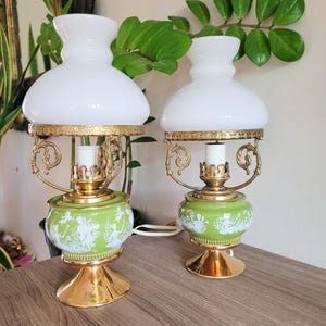 Pair of Florentine Table Lamp Small Vintage Green Ceramic Lamp  Art Deco Gold Table Lamp Florence Italian Design Italian home decor Bedside