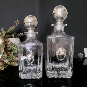 Vintage klare Kristall Karaffe mit Sterling Silber Stopper Kristall Whisky Dekanter Likör Cognac Rum Flasche Luxus Bar Decor Geschenk für Ihn