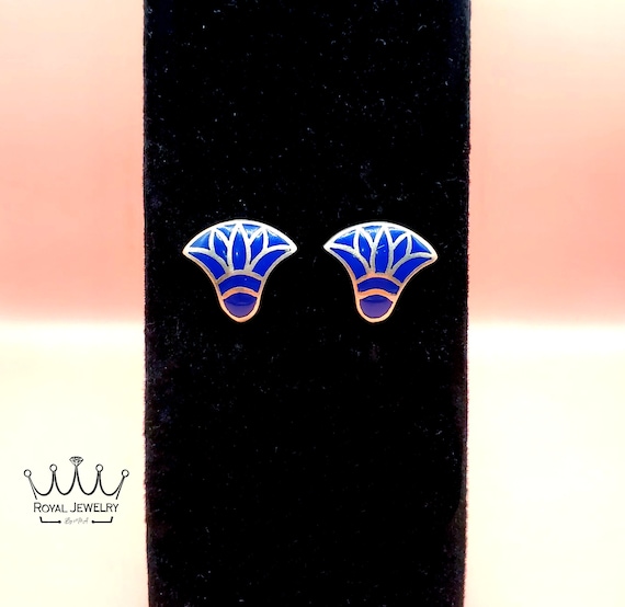 Hand made earing Egyptian style,  sterling silver 925k, loutes flower with lapis stone