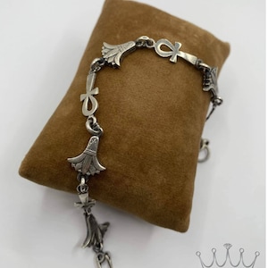 Silver 925k Egyptian loutes flower and kye of the life hand made bracelet
