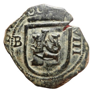 Authentic Spanish 8 Maravedis Pirate Cob Coin from authentic pirate shipwreck treasure - 1624 - Philip IV