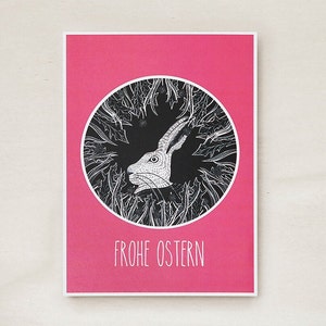 Osterpostkarte mit besonderer Hasenillustration für deine Ostergrüße, frohe Ostern/ away with reality