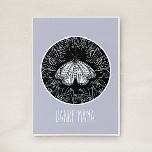 Danke Mama- besondere Muttertagskarte in Fliederton mit schöner Schmetterlingsillustration, Postkarte/ away with reality