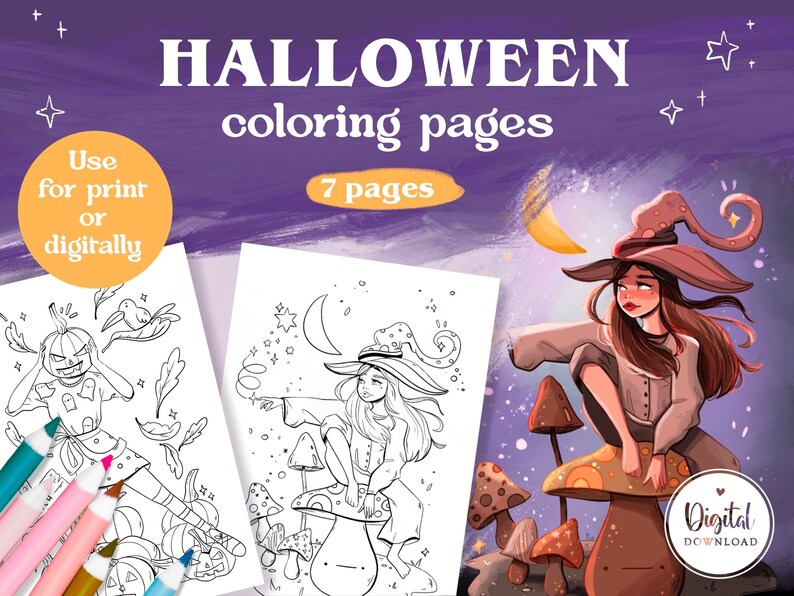 Halloween Coloring Pages Halloween Coloring Book Procreate - Etsy