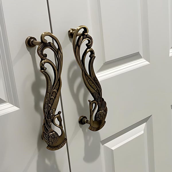 Brass Antique Peacock Door Handle – Unique Drawer Pulls, Vintage Door Handle, Solid Brass Hardware, Cabinet Pull, Vintage Decor
