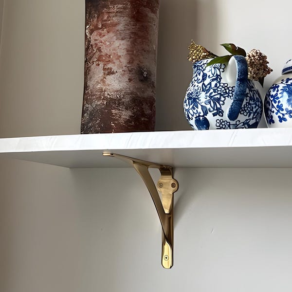 Unlacquered Brass Shelf Brackets –Solid Cast Brass Shelf Brackets for Kitchen & Wall – Classic Brass Hardware (8x6 Inch, 10x7 Inch)