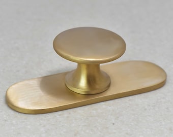 Unlacquered Brass Brushed Knob with Backplate – Solid Brass Cabinet Hardware, Vintage Knobs, Antique Brass Knobs for Cabinets and Furniture