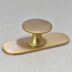 Unlacquered Brass Brushed Knob with Backplate – Solid Brass Cabinet Hardware, Vintage Knobs, Antique Brass Knobs for Cabinets and Furniture