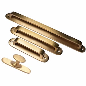Brushed Brass Cabinet Pulls – Unlacquered Brass Handles with Backplate, Solid Brass Cabinet Hardware, Brass Cabinet Pulls and Knobs
