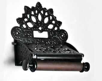 Black Victorian Toilet Roll Holder (Solid Brass)/ Wooden Assembly & Screws included/SUPER SAVER DEAL till the stock lasts Hurry !!