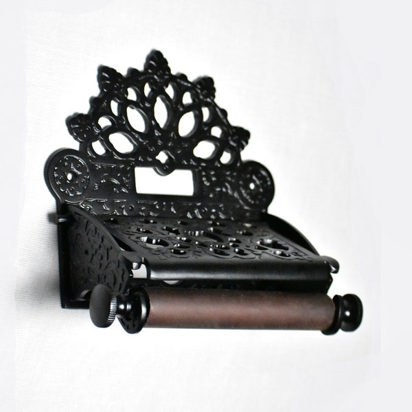 Black Victorian Toilet Roll Holder (Solid Brass)/ Wooden Assembly & Screws included/SUPER SAVER DEAL till the stock lasts Hurry !!