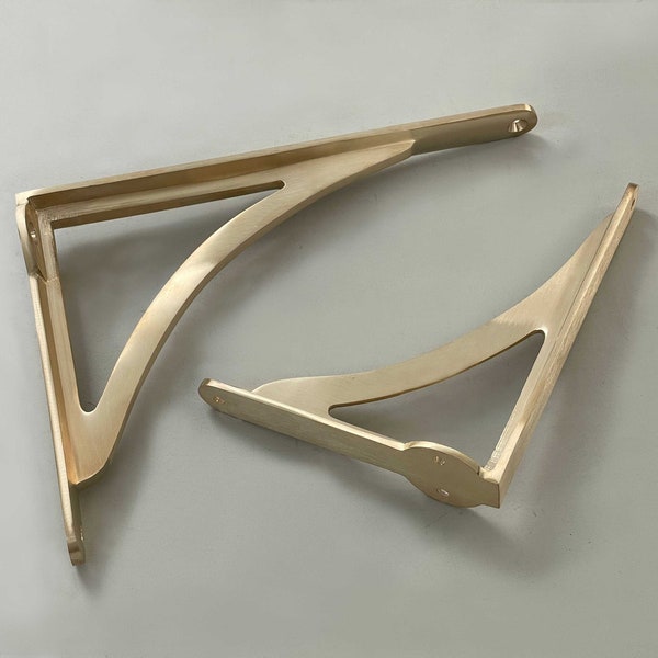 Brushed/Satin Brass Arched Shelf Brackets | Heavy Solid Cast Brass Kitchen Book Toilet Wall Old Antique Victorian Style | 4.5",7",10"