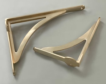 Brushed/Satin Brass Arched Shelf Brackets | Heavy Solid Cast Brass Kitchen Book Toilet Wall Old Antique Victorian Style | 4.5",7",10"