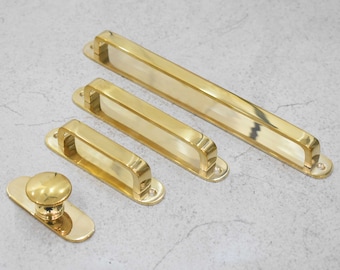 Brass Polished Handles with Round Backplate / Unlacquered & Solid Brass / Limited Stock