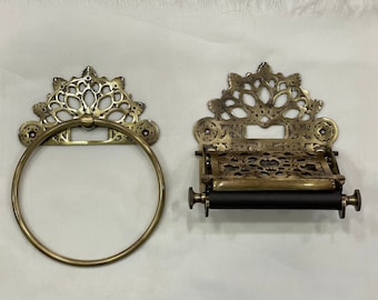 Ensemble d'anneaux porte-serviettes + porte-rouleau victoriens antiques / Fabriqué à la main / Directement du fabricant / OFFRE SUPER ECONOMIQUE jusqu'à épuisement du stock Dépêchez-vous !