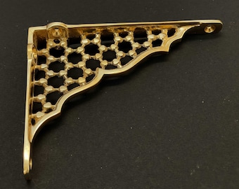 Brass 6" x 5" Honeycomb Shelf Brackets – Solid Cast Brass Wall Shelf Bracket, Unlacquered, Shelf Bracket for Kitchen, Book Shelf, Vintage