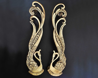 Brass Antique Peacock Door handle / Solid Casted Brass / Cabinet and Door Handle