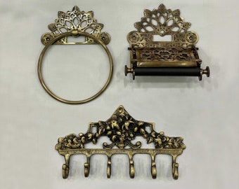 Ensemble victorien antique pour porte-serviettes + porte-rouleau + crochet / Fabriqué et fini à la main / OFFRE SUPER ÉCONOMIQUE jusqu&#39;à épuisement des stocks Dépêchez-vous !!