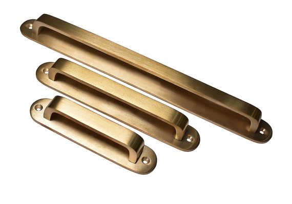 Unlacquered Brass Brushed Handles With Round Backplate / Solid