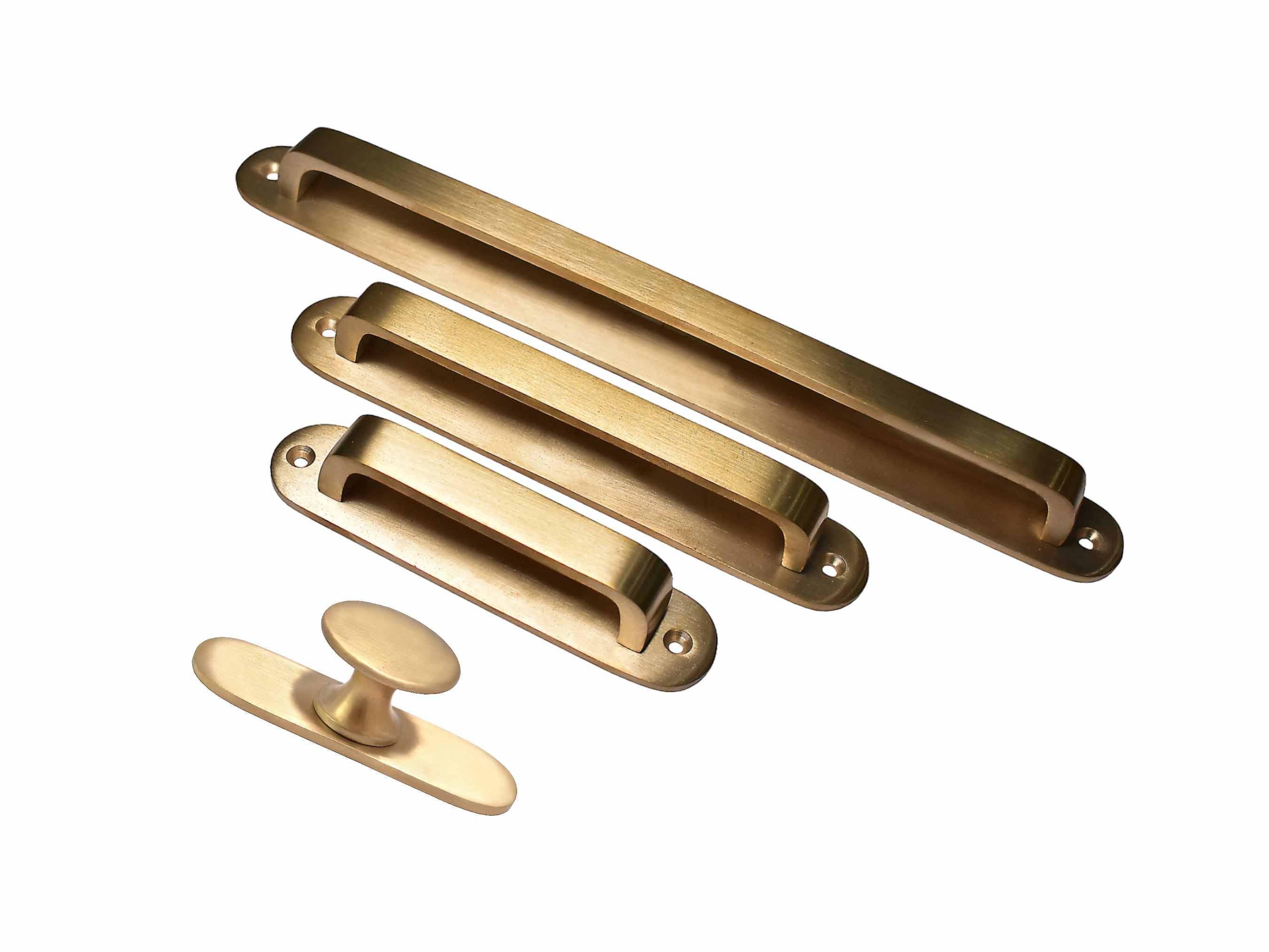 Brushed Brass Cabinet Pulls – Unlacquered Brass Handles with Backplate, Solid Brass Cabinet Hardware, Brass Cabinet Pulls and Knobs