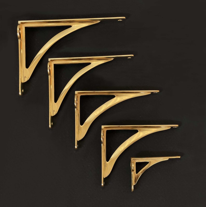 Unlacquered Brass Polished Arched Shelf Brackets Heavy Solid Cast Brass Kitchen Book Wall Antique Victorian Style Lowest Price Worldwide image 3
