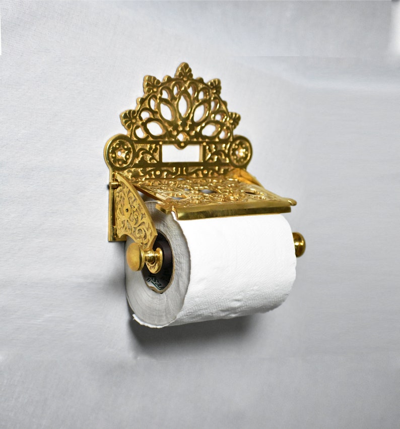 Brass Victorian Toilet Roll Holder solid Brass/ Wooden Etsy