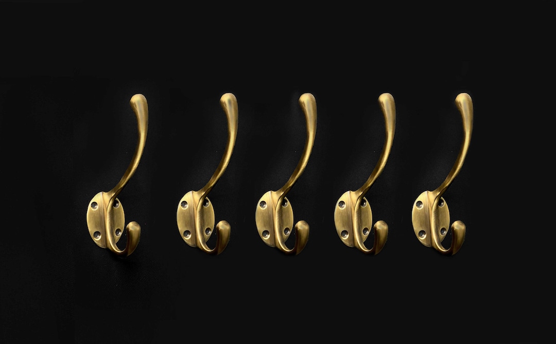 5 X Solid Brass Antique Classic Wall Hooks. Vintage Style Bathroom Bath Towel Hooks. Retro