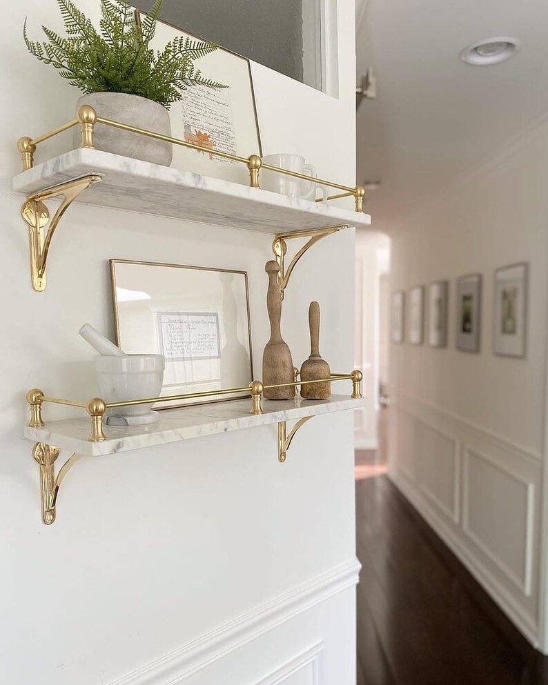Unlacquered Brass Polished Arched Shelf Brackets Heavy Solid Cast Brass Kitchen Book Wall Antique Victorian Style Lowest Price Worldwide image 2