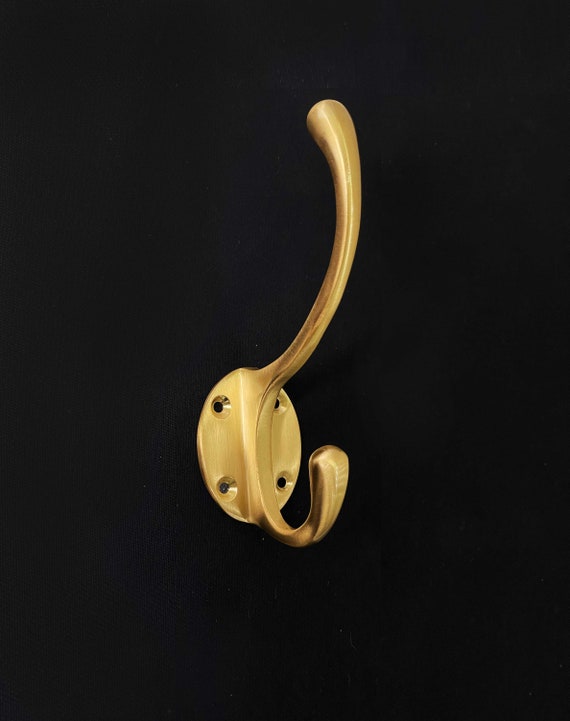 5 X Solid Brass Brushed Classic Wall Hooks. Vintage Style Bathroom