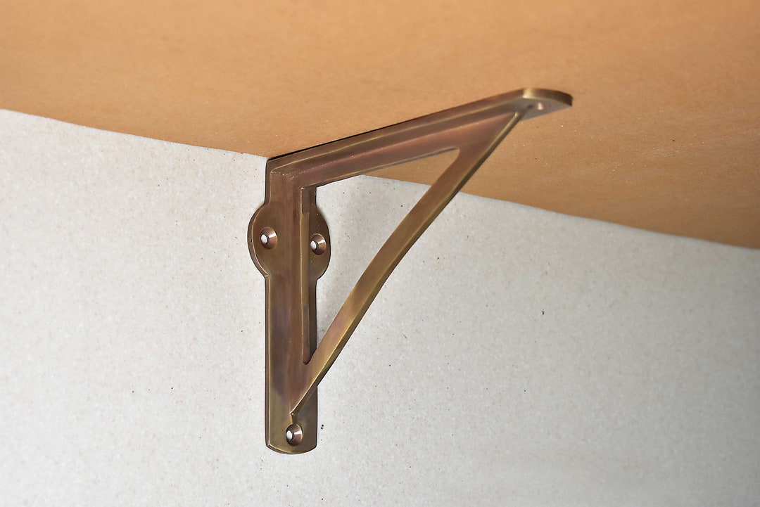 Antique Unlacquered Brass Ironbridge Shelf Brackets Heavy Solid Cast