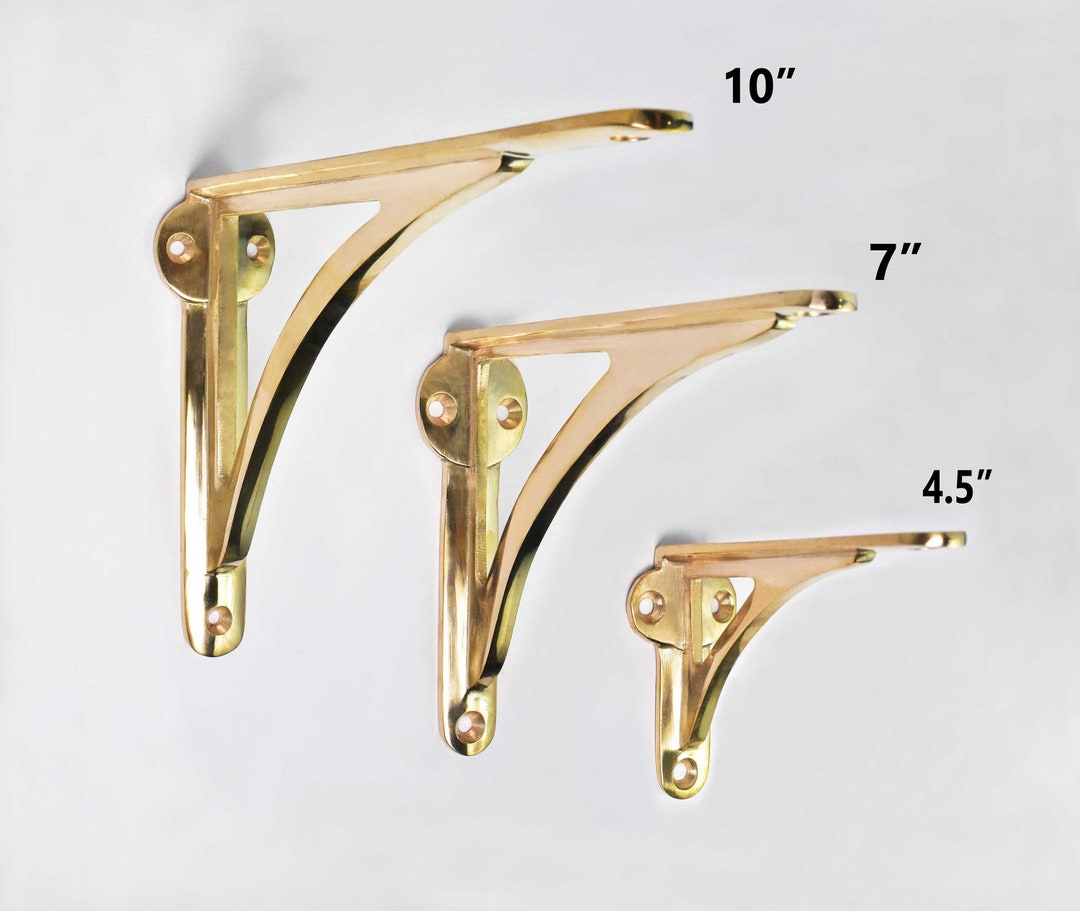 Unlacquered Brass Polished Arched Shelf Brackets Heavy Solid Etsy